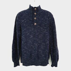 Paolo Mondo Navy Blue Chunky Knit Marled Quarter Button Sweater‎ Size L